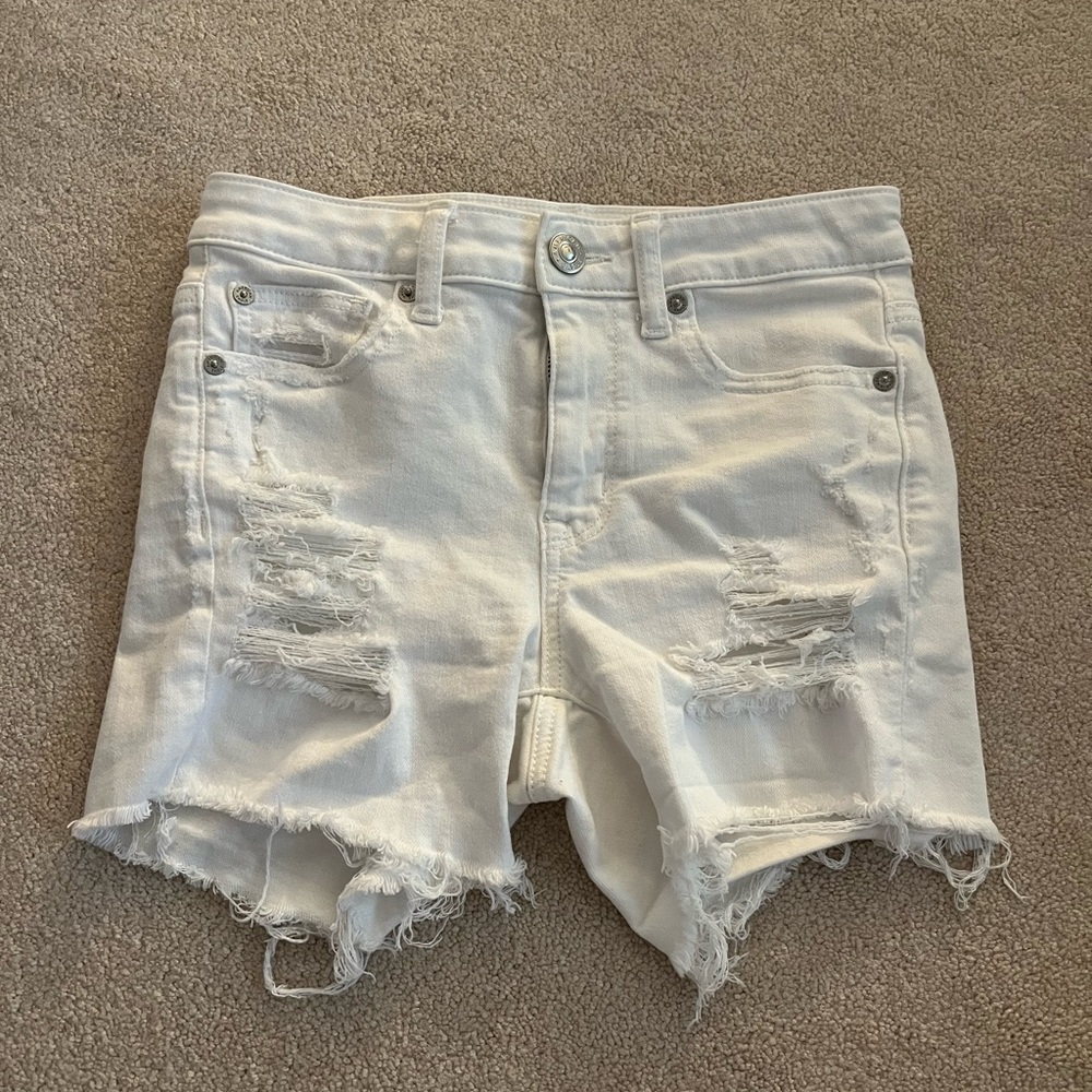 American Eagle Outfitters White Jean Shorts Distressed High-Waisted